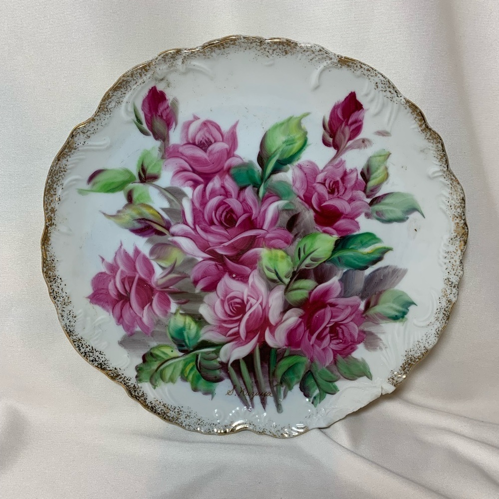 Vintage Ucagco Hand Painted Roses Plate Dish Decorative Ceramic Japan